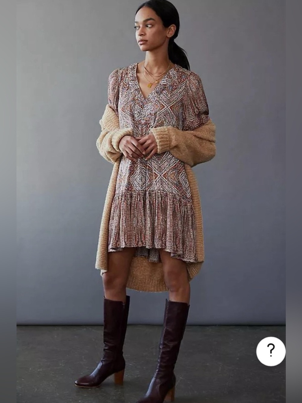 Anthropologie Sabia Flounced Tunic Dress Paisley Drop Waist Boho M